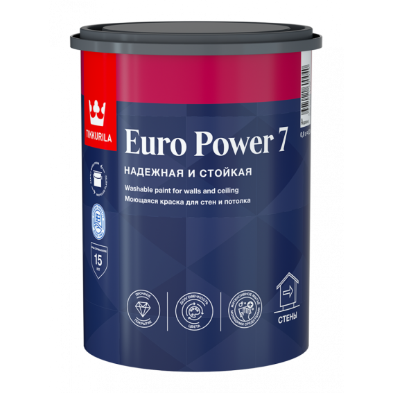 Краска интер. стойкая к мытью Тиккурила (Tikkurila) EURO POWER 7 A мат 2,7л