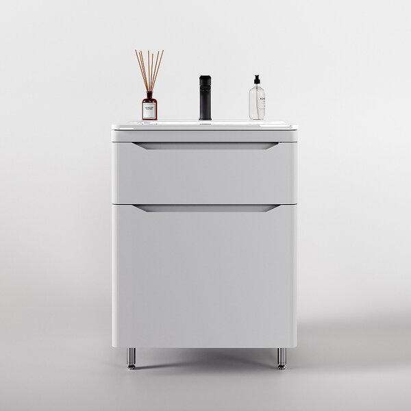 Тумба под раковину Style Line Марелла 60 Люкс Plus СС-00002395, напольная, антискрейтч белый матовый
